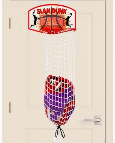 Bundaloo Basketball Laundry Hamper – Over-the-Door Hanging Hoop for Kids, Boys Bedroom Room Decor, 2-in-1 Laundry Bag & Hoop