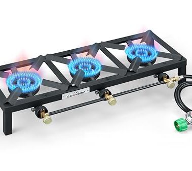 COOKAMP Propane Triple Burner Angle Iron Camp Stove with CSA Listed Regulator and 4ft Hose (SA3200)