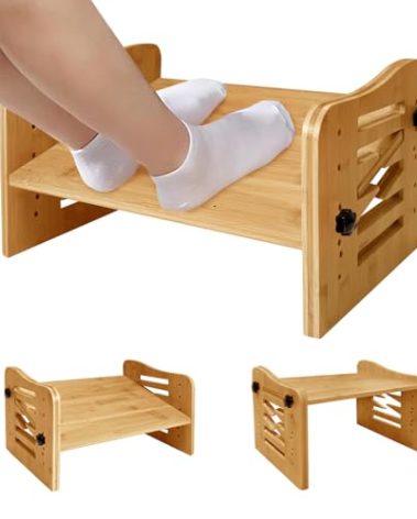 Myplace Bamboo Adjustable Under Desk Footrest, Ergonomic Foot Rest with 7-Level Adjust at Work, Slanted Foot Stool for Home Office Kitchen Bedroom (Burlywood)