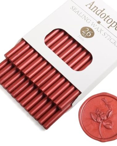 Wine Red Wax Seal Sticks 26pcs, Andotopee Glue Gun Wax Seal Sticks for Wax Seal Stamp, Premium Sealing Wax for Envelope Letter Seal Wedding Invation Craft Adhesive, Great Gift Ideas (Mini Size)