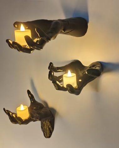 DAZONGE Halloween Decorations, Pack of 3 Wall Mounted Creepy Reaching Hands with Lighted Candles, Life-Sized Horror Hands for Gothic Wall Decorations, Scary Halloween Decorations Indoor
