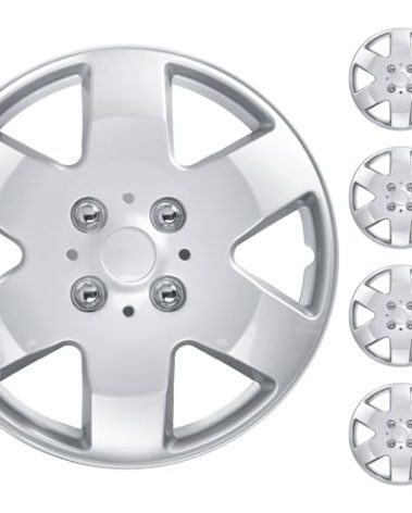 BDK Full Set of 4-15 Inch Replacement Hubcaps for Cars, Wheel Cover Hub Cap, Easy Snap-On Installation Secure Fit, Heat & Impact Resistant, Direct Replacement for OEM Factory Wheels - Fits 15" Rims