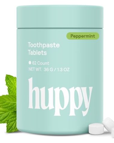 HUPPY Toothpaste Tablets, Nano Hydroxyapatite Toothpaste - Natural Whitening, Fluoride Free and Remineralizing Tablets - Travel Hydroxyapatite Tabs, 62 Count