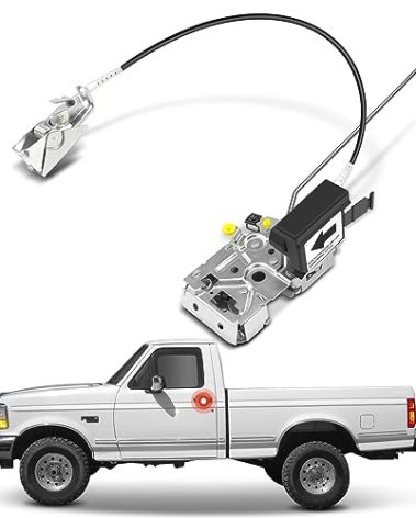 A-Premium Door Latch Assembly w/Cable Compatible with Ford 1992-1996 F-150, 1994-1996 Bronco, 1992-1997 F-250/F-350, Front Left Door Lock Actuator Motor Cable Rod Kit, #F4TZ15219A65A, F4TZ-15219A65-A