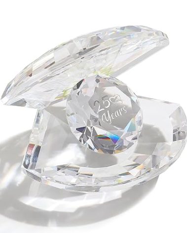 YWHL 25th Wedding Anniversary Crystal Shell Figurine Gifts for Couples, Romantic 25 Years Anniversary Marriage Pearl Gifts for Wife Husband
