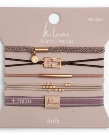 K'lani Faith Bracelets for Women – Elastic Bracelets and Boho Hair Ties – Cute Hair Ties for Women and Hair Tie Accessories – Stylish Bracelets Boho Style for Hair and Wrist – Set of 5 (Medium)