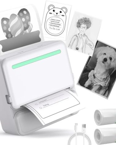 kazazoo Mini Thermal Printer Bluetooth Pocket for Notes/Lists/Label/Memo/Scrapbook, Photos Compatible with iPhone iOS & Android or Tablet (with 2 Roll Paper)