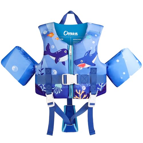 Ottkids Kids Swim Vest Toddler Floaties Fit 20-44 Lbs Boys and Girls,Kids Swimming Training Vest Adjustable Safety Strap,Toddler Swim Vests with Shoulder Harness Arm Wings for Age 1-6 Years