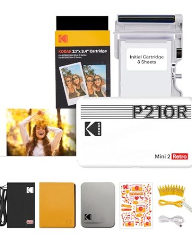 KODAK Mini 2 Retro 4PASS Portable Photo Printer (2.1x3.4 inches) Initial 8 Sheets + 30 Sheets + Gift Bundle, White