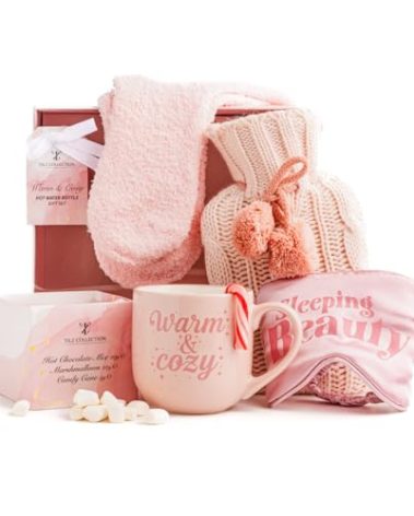 Gifts for Women - Hot Chocolate Gift Sets |Hot Cocoa Gift Sets with Mug, Mini Hot Water Bottle, Socks, Marshmallows for Hot Chocolate, Candy |Gourmet Hot Chocolate Gift Set