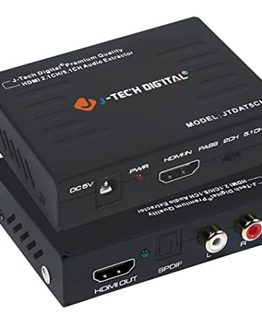 J-Tech Digital Premium Quality 1080P HDMI To HDMI + Audio (SPDIF + RCA Stereo) Audio Extractor Converter (JTDAT5CH)