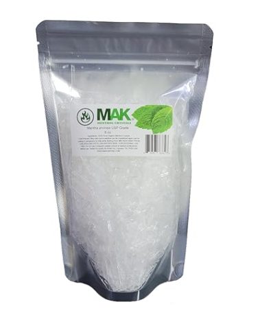 Mak Menthol Crystal 8 oz - Pure Organic 100% Natural - Menthol Crystals from Mint Crystal Mints Mentha Arvensis - Comes in Resealable Standup Bag for Long-Lasting Freshness