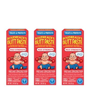 Boudreaux's Butt Paste Maximum Strength Diaper Rash Cream, Ointment for Baby, 2 oz Tube, 3 Pack