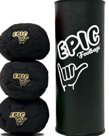 Epic Footbags Classic 3 Foot Bag Gift Set, Ages, Healthy Fun for Adults and Kids, Black & Gold