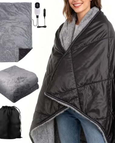 2 IN 1 Reversible Heated Car Blanket 57"x40" Heated Blanket 12V Electric Throw Temp Control Auto Off Portable Travel Blanket for Car Truck RV Van Vehicle Winter Outdoor Camping Road Trip Warmer