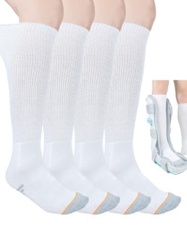Ioryzek 2 Pairs Walking Boot Socks Liner air Cam Walker Cast Socks Fracture Boot Brace Breathable Surgical Orthopedics Socks for Men Women, White
