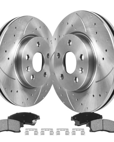 MOTOREVO Rear Brake Pads And Rotors Kit Compatible With Dodge Durango 2011 2012 2013 2014 2015 2016 2017 2018 2019 2020 2021 2022 2023 2024, Drilled Slotted Disc Brakes Rotors Ceramic Brake Pads, 13in