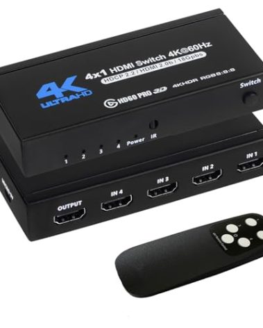 Anber-Tech 4K HDMI Switch 4x1, 4K@60Hz 4 in 1 Out HDMI Switcher Selector with IR Remote Control, Supports HDCP 2.2 UltraHD HDR10 3D HD1080P Dolby DST, HDMI Splitter for PS4 Xbox Apple TV Fire Stick