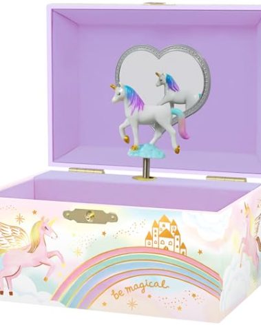 Giggle & Honey Musical Jewelry Box for Girls - Kids Jewelry Box, Unicorn Toys for Girls 4-6, Unicorn Gifts, 6 x 4.7 x 3.5 in