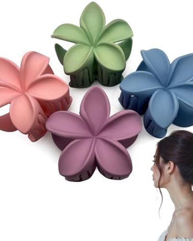 Flower Hair Clips for Women and Girls Thick to Thin Hair Medium Cute Claw Clips Decorative Plumeria Hair Accessories Nonslip Pastel Matte