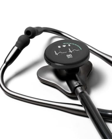 Eko CORE 500™ Digital Stethoscope — 40x Amplification, Active Noise Cancellation, 3-Lead ECG, FDA-Cleared AI with Eko+, Full-Color Display, Reimbursement Eligible — Matte Black, COR501-BLK/BLK