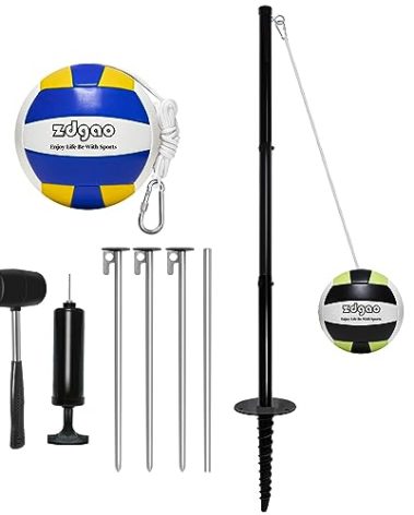 GOOSO Portable Tetherball Set with 2 Tetherball Ball, Rope and Pole, Heavy Duty Tetherball Pole Set for Family Fun, Portable Outdoor Game Fun for Backyard, Lawn, Sand and Beach