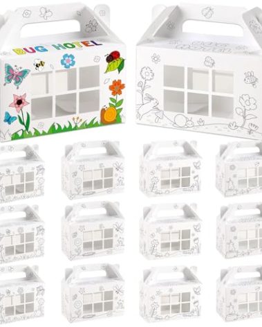 12 Pack Bug Hotel Box Party Favors Cardboard Color Your Own Bugs Catchers Decorations Critters Collection Party Supplies Insect Gable Box Container with Window for Spring Summer VBS Birthday Crafts