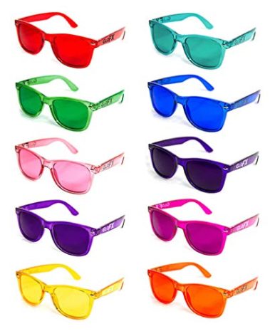 Color Therapy Glasses 10 Pack | Light Therapy Glasses for Chromotherapy, Mood Enhancement, Chakra Healing | Colored Sunglasses for Light Sensitivity