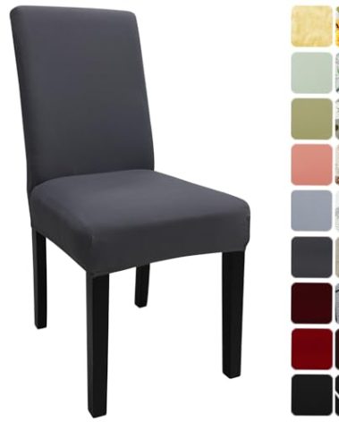 Keyroal Dining Room Chair Covers Set of 1, Stretch Solid Color Parsons Chair Slipcovers Spandex Removable Washable Kitchen Chair Protector Cover for Dining Room, Hotel, Ceremony(Grey)