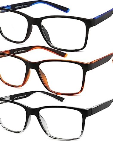 JJWELL 3 Pack Reading Glasses for Men Blue Light Blocking with Spring Hinge, Anti Eyestrain/Dryness/UV Large Wide Square Readers for Men, Two Tone Computer Reader Glasses Eyeglass(3.5 Strength)