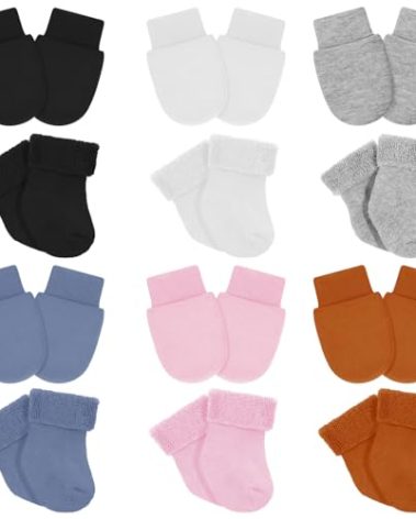 Breathffy 6 Pack Preemie Mittens and Socks Set Newborn Baby Mittens and Socks Set No Scratch Preemie Gloves Cotton for Boys Girls