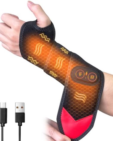 Cordless Wrist Heating Pad Wrap, Heated Carpal Tunnel Wrist Brace with Vibration, 3 Heats and Vibrations Modes, Heated Wrist and Hand Massager Pain Relief