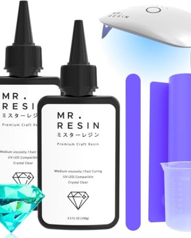 MR. RESIN UV Resin kit with Light (200g Kit) Crystal Clear UV Epoxy Resin for Crafts, Jewelry Making, Keychains, Molds, Doming, Rock Painting - Fast Curing with UV Lamp, LED, and Sunlight