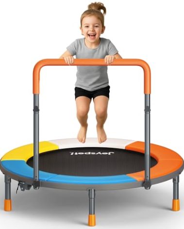 3FT Toddler Trampoline for Kids Ages 1-6, 36" Foldable Mini Trampoline with Adjustable Handle, Indoor/Outdoor Rebounder, Colorful Jumping Mat, Quiet Elastic Band, Safety No-Gap, Max Load 100 LBS