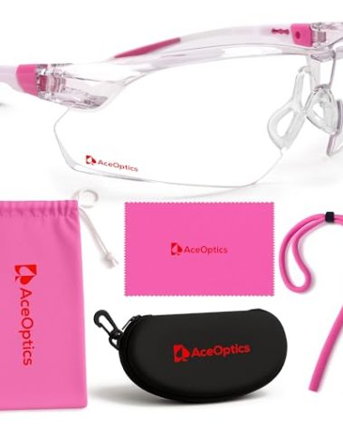 Aceoptics ANSI Z87 Safety Glasses for Women – Pink Clear, Anti Fog, Scratch & Impact Resistant Protective Eyewear for Shooting, Pickleball, Work & Sports – Includes Complete Bundle