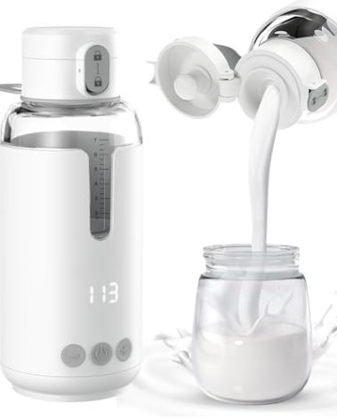 bopopo Portable Water Warmer for Formula,Milk,Precise Temp Control,Battery Powered Instant Warmer for Travel,8 Ounce,Smart Wireless Baby Flask for Car,Airplane Journey,White