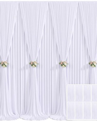 10 Panels White Backdrop Curtain for Parties Wedding Wrinkle Free White Photo Curtains Backdrops Drapes Fabric Decoration for Baby Shower Birthday Party 50ft(W) x 10ft(H)
