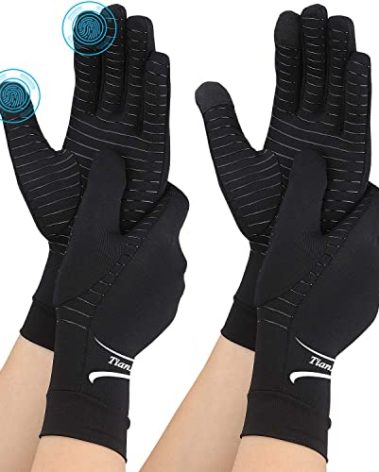 Tianhengyi 2 Pairs Copper Arthritis Gloves for Hand Pain, Full Finger Compression Gloves for Men Women, Relieve Swelling, Carpal Tunnel, Support Wrist, Joint for Crocheting (Touch Screen, Large)