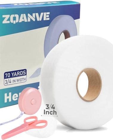 Hem Tape 3/4 INCH x 70 Yards No Sew Iron-On Fusible Interfacing Hemming Fabric Tape Adhesive with Scissors&Tape Measure for Clothes Pants Dress Curtains DIY Kit Gift Stocking Stuffers for Women(White)
