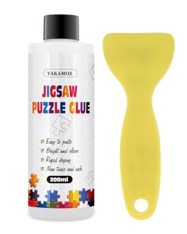 YAKAMOZ Clear Jigsaw Puzzle Glue with Precision Applicator – Non-Toxic, Quick Dry & Water-Soluble for Puzzles up to 5000 Pieces (200ML)