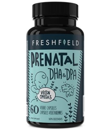Freshfield Prenatal Vegan Omega 3 DHA: Sustainable, Carrageenan Free, Third Party Tested, Compostable Bottle, Carbon Neutral. Supports Heart, Brain, Joint Health w/DPA