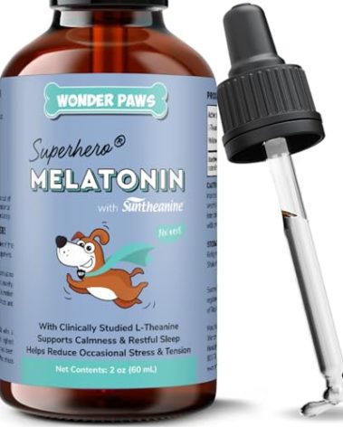 Wonder Paws Melatonin for Dogs – Pet Melatonin with L-Theanine (Suntheanine®) –Occasional Anxiety Relief for Dogs, Stress, Calming, Relaxation & Sleep Support – Liquid Dog Melatonin 2oz (60ml)