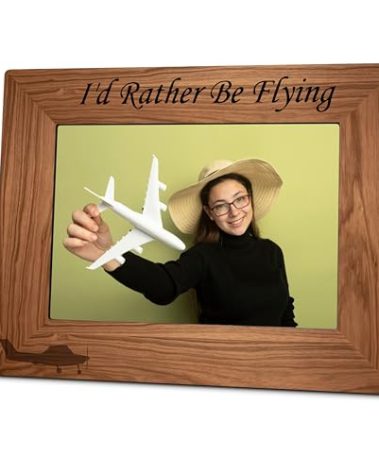 Grehos 5"X7" Photo Wooden Frame - I'D Rather Be Flying - Pilots Theme Wood Picture Frame, Wood Rustic Airplane Frame Gifts For Man & Woman, Farmhouse Home & Office Tabletop Display (Horizontal)- A08