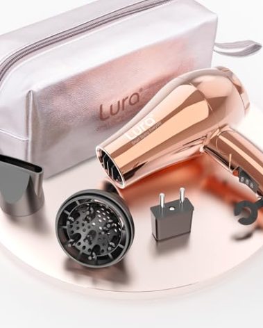 LURA Mini Portable Travel Hair Dryer:Dual Voltage Small Lightweight Blow Dryer with EU Plug,1200W Compact Hairdryer with Folding Handle,with Concentrator&Diffuser Attachment,for Women and Men