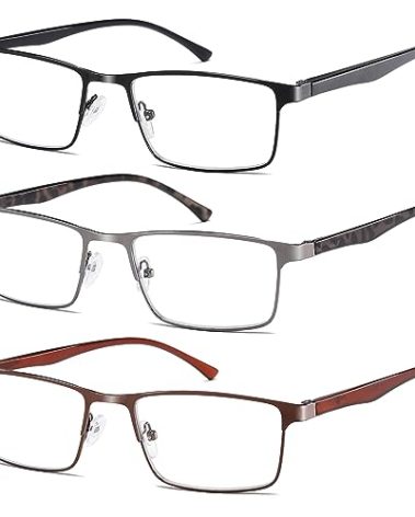 NaNaKo 3 Pack Reading Glasses for Men, Lightweight Blue Light Blocking Metal Frame Mens Readers (C1,+2.25)