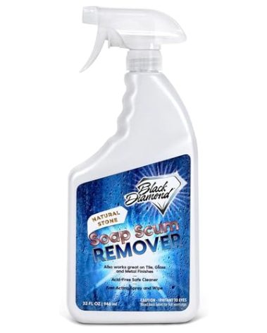 Black Diamond Stoneworks Natural Stone Shower Soap Scum Remover Spray. For Cleaning Bathtubs, Glass Doors, Tubs, Travertine, Marble, Tile. Heavy Duty, Safe Acid-Free Cleaner. Safe for fixtures.