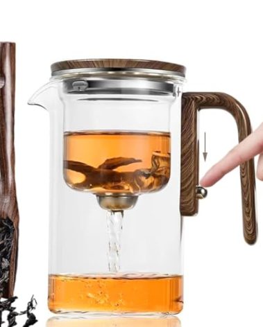 Enchanti Tea Pot, Water Separation Glass Teapot with Wooden Handle, Witchcraft Magical Teapot, Glass Tea pot with Infuser Strainer, Enchantipot Magic Tea Pot (800ml)