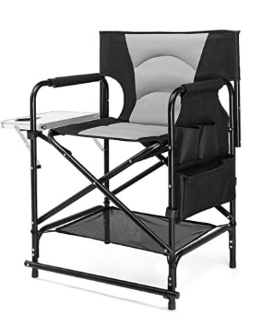 Professional Makeup Artist Director Chair 22" Standard Height, Portable Folding Design with Side Table & Storage Bag, Heavy-Duty Iron Frame (300 lbs Capacity)