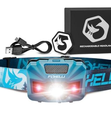 Foxelli USB‑C Rechargeable LED Headlamp – Ultra‑Light 2.4 oz & Bright 180 Lumens – Red/White Light, 5 Modes, IPX5 Waterproof, 40 h Runtime for Trail Running, Camping, Hiking