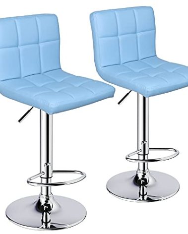 Leopard Bar Stools, Modern PU Leather Adjustable Swivel Bar Stool with Back, Set of 2 (Light Blue)